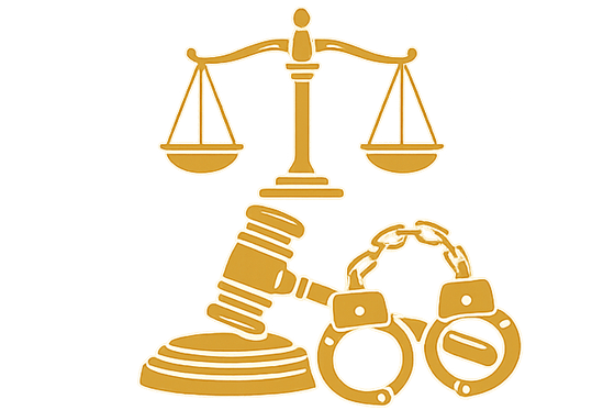 Icono de balanza, mazo judicial y esposas representando el área de Derecho Penal
